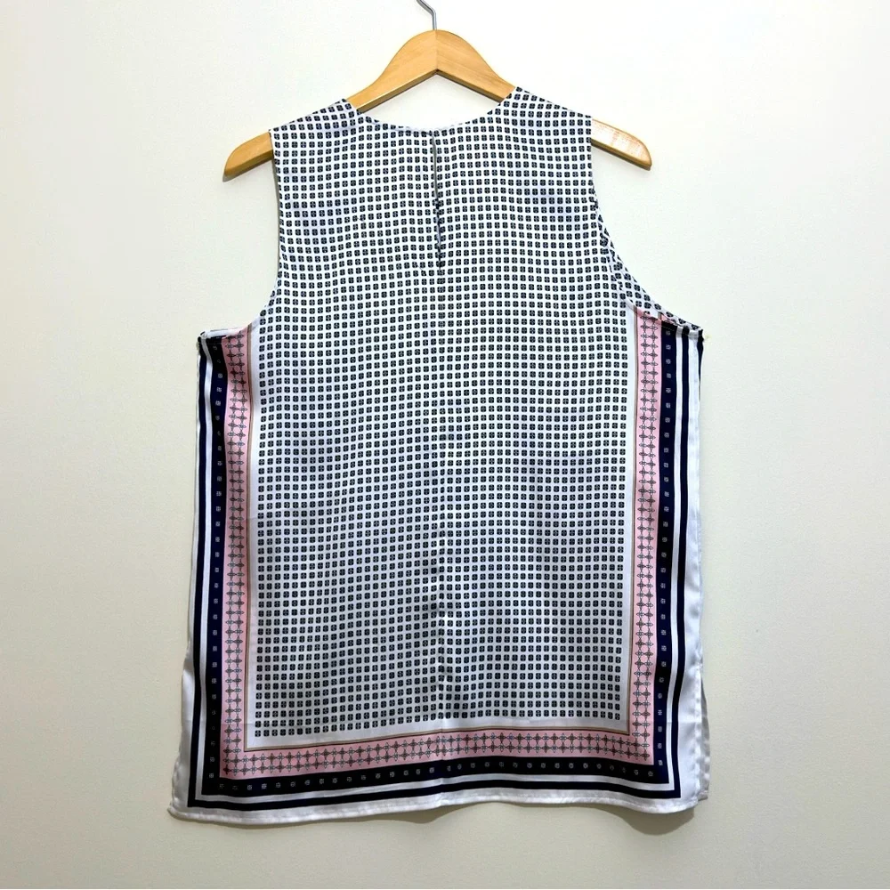 Ann Taylor Geometric Print Sleeveless Blouse Tank Top Black Pink White Sz M